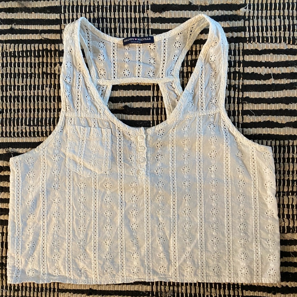 Brandy Melville cropped white lace button tank
